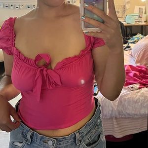 Pink puffy sleeve top